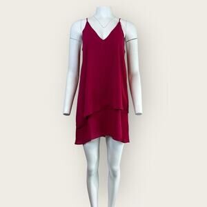 NWT | Krisa | V-Neck Layered Sleeveless Chiffon Mini Dress | Pink | Small